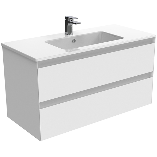 Alternate image of Saneux Uni Contemporary Wall Hung Vanity Unit - Handle-Less - 2 Drawer - 530mm High