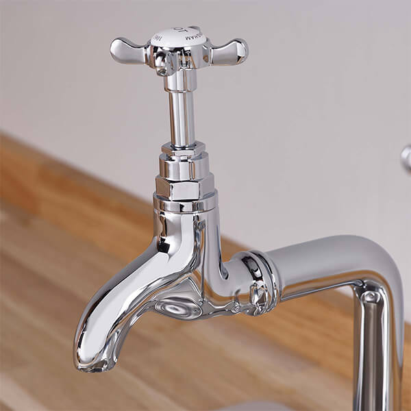 Additional image of Bristan 1901 Pair of Traditional Chrome Bib Pillar Taps - Crosshead Handles