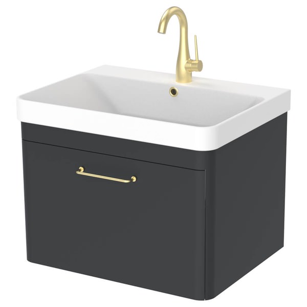 Saneux Hyde Curved Edge Wall Hung Vanity Unit - 1 Drawer - 588 x 452mm