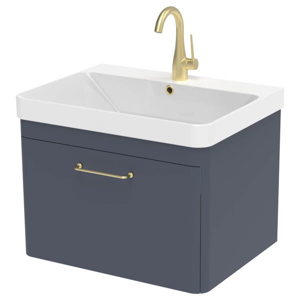 Additional image of Saneux Hyde Curved Edge Wall Hung Vanity Unit - 1 Drawer - 588 x 452mm