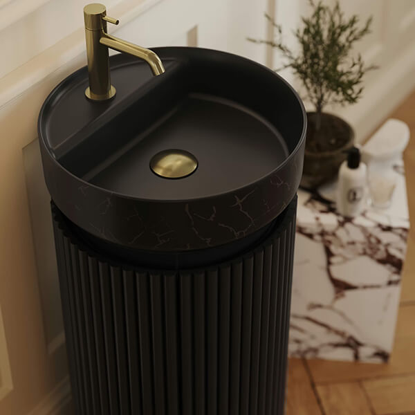 Alternate image of Saneux Oxford Round Fluted Floorstanding Vanity Unit - 1 Door - 410 x 730mm