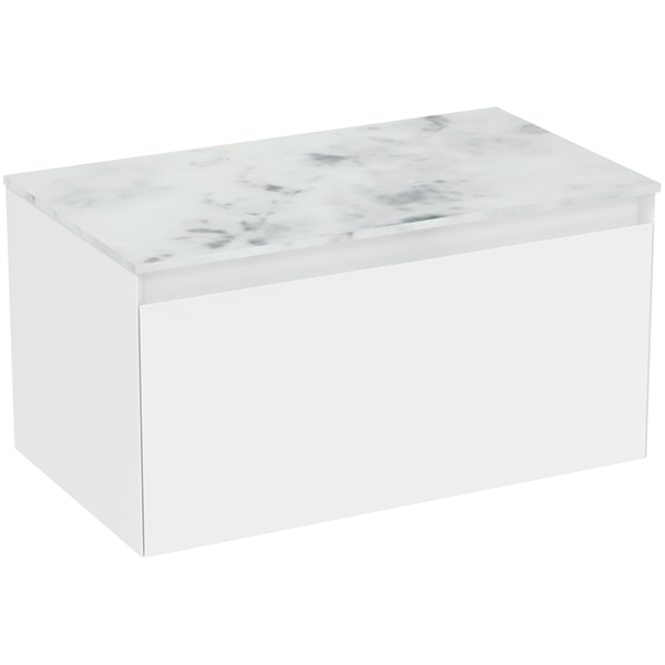 Additional image of Saneux Uni Contemporary Wall Hung Open Shelf Vanity Unit - 1 Drawer