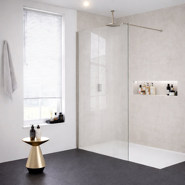 Alternate image of Merlyn Fluted Glass Frameless Walk In Wetroom Shower Screen with Rail - 2015mm High