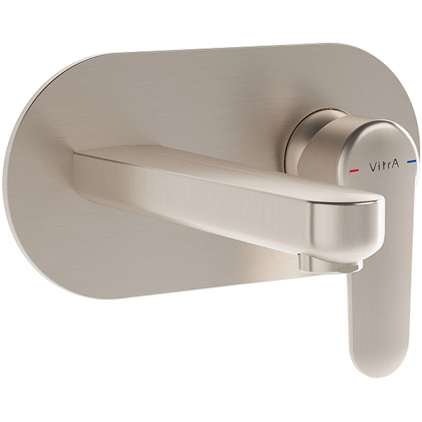 Additional image of VitrA Root Round 2 Hole Built-In Basin Mixer Tap with Backplate - Flat Handle - Wall Mounted