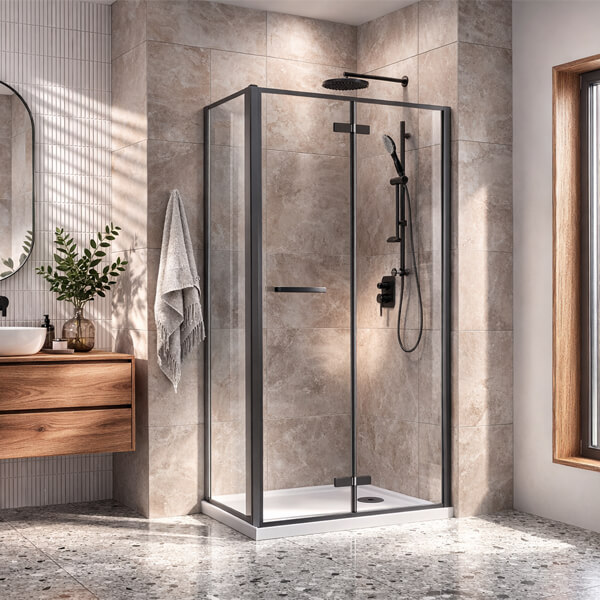 Additional image of Roman Innov8 Clear Glass Folding Shower Door - Reversible