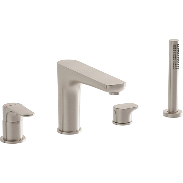 Additional image of VitrA Root Round Contemporary 4 Hole Bath Mixer Tap with Shower Handset - Flat Handles