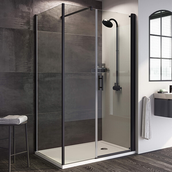 Additional image of Roman Innov8 Pivot Shower Door with In-line Panel - Clear Glass - Reversible