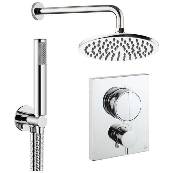 Crosswater MPRO Thermostatic Push Button Valve with Shower Kit - Fixed Head and Arm