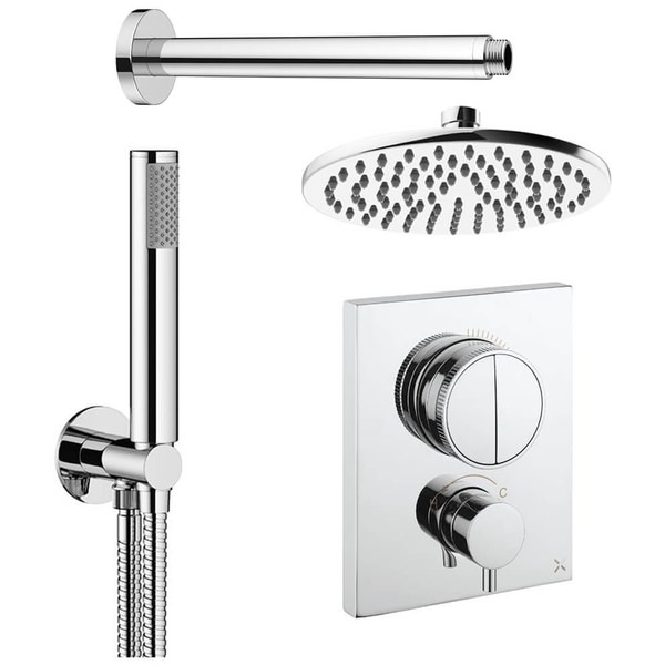 Crosswater MPRO Thermostatic Push Button Valve with Shower Kit - Fixed Head and Ceiling Arm