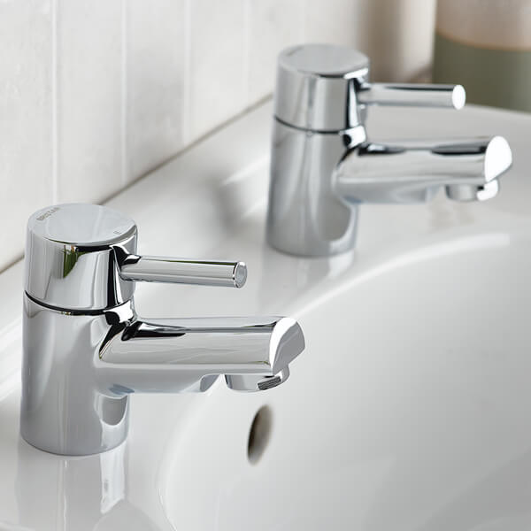 Additional image of Bristan Prism Pair of Chrome Basin Taps with Angled Spout - Stick Handles - Deck Mounted