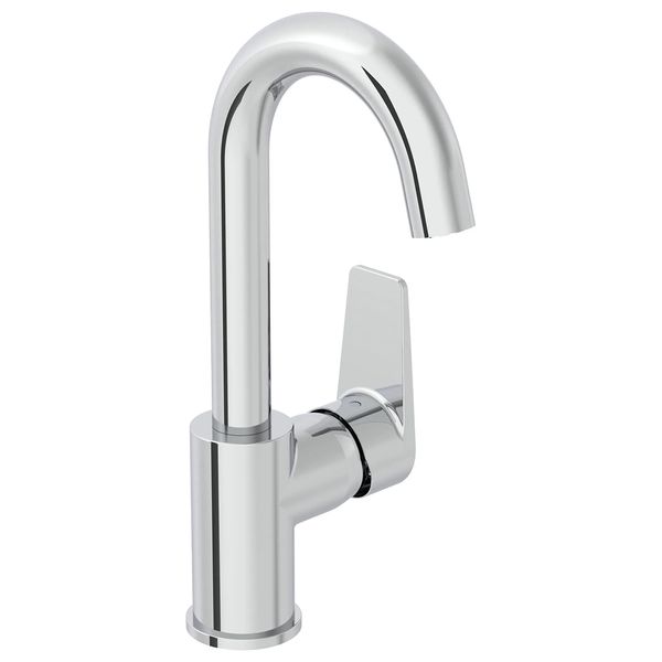 VitrA Flow Square Basin Mixer Tap with Swivel Spout - Flat Handle - Deck Mounted