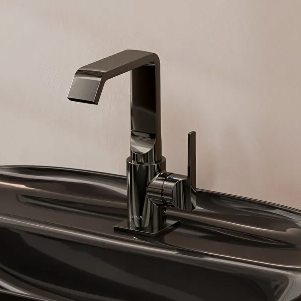 Alternate image of VitrA Suit Contemporary Basin Mixer Tap - Curved Spout - Side Action Stick Handle