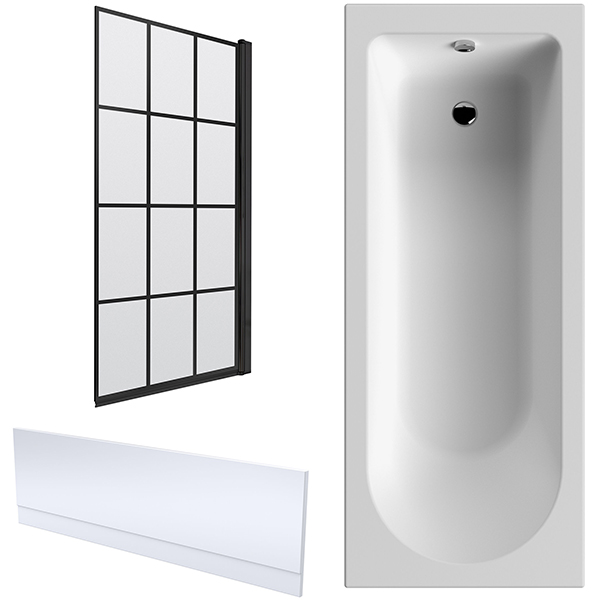 Nuie Single Ended Straight Bath with Grid Screen and Panel - 1700mm Length