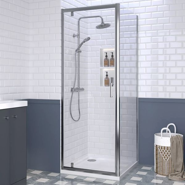 Alternate image of Nuie Rene Pivot Shower Door with Side Panel and Tray - Clear Glass - Aluminium Frame