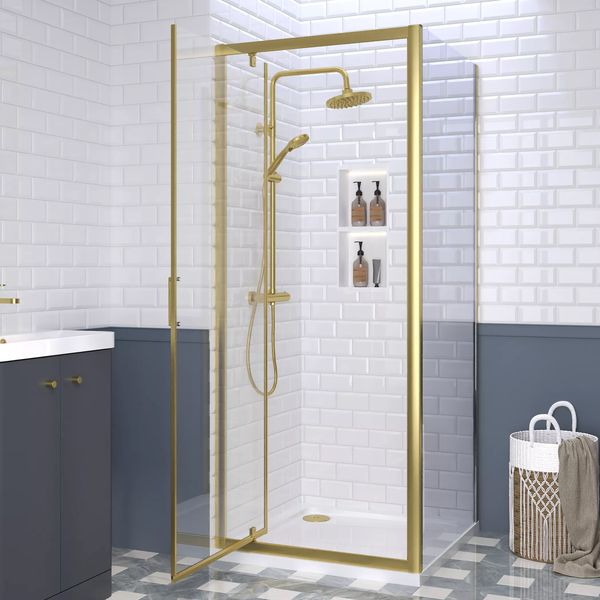 Alternate image of Nuie Rene Pivot Shower Door with Side Panel and Tray - Clear Glass - Aluminium Frame