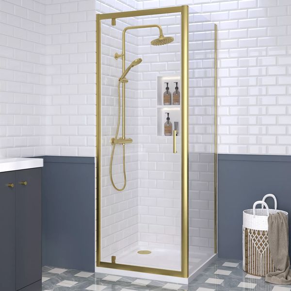 Alternate image of Nuie Rene Pivot Shower Door with Side Panel and Tray - Clear Glass - Aluminium Frame
