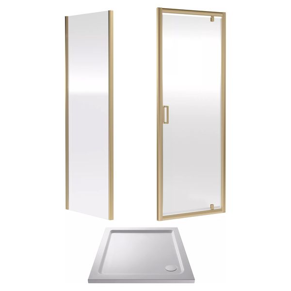 Alternate image of Nuie Rene Pivot Shower Door with Side Panel and Tray - Clear Glass - Aluminium Frame