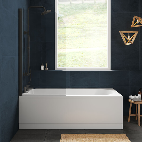 Alternate image of Nuie Single Ended Straight Bath with Curved Swing Screen and Panel - 4mm Acrylic - 1700mm Length