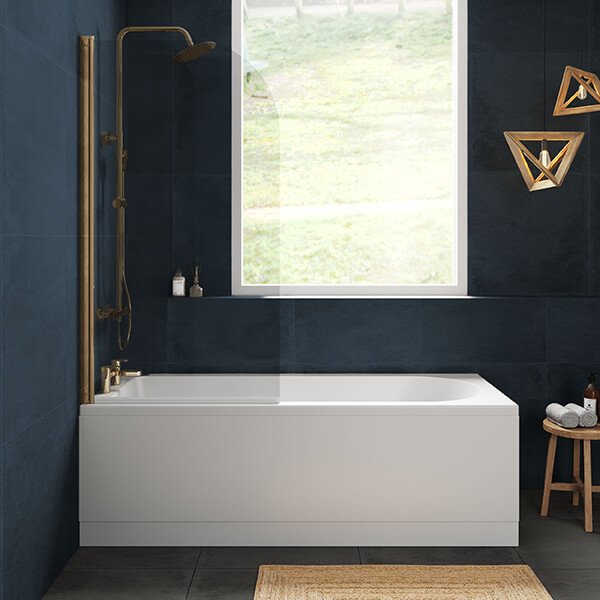 Alternate image of Nuie Single Ended Straight Bath with Curved Swing Screen and Panel - 4mm Acrylic - 1700mm Length