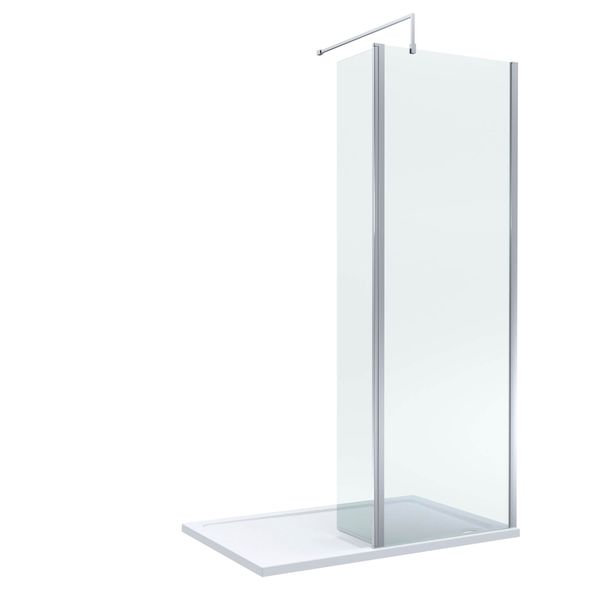 Nuie Semi-Frameless Walk-In Wetroom Shower Screen with Return Panel and Tray - 1950mm High