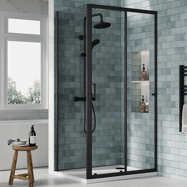 Alternate image of Nuie Rene Sliding Shower Door with Side Panel and Tray - Clear Glass - Aluminium Frame