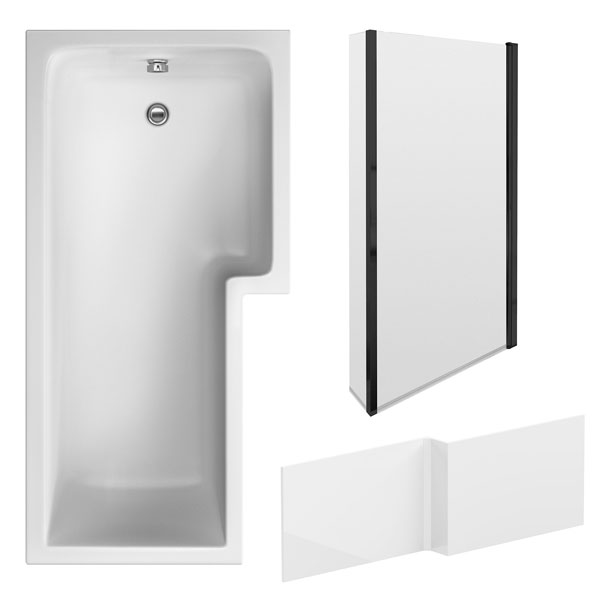 Additional image of Nuie White L-Shaped Shower Bath With Front Panel and Screen 1700 x 850mm
