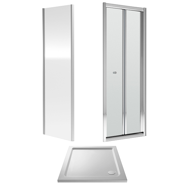 Nuie Rene Folding Shower Door with Side Panel and Tray - Reversible - Aluminium Frame