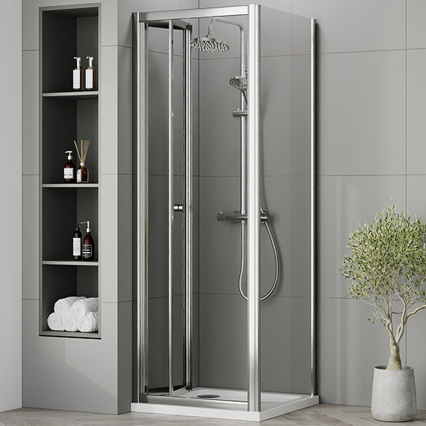Alternate image of Nuie Rene Folding Shower Door with Side Panel and Tray - Reversible - Aluminium Frame