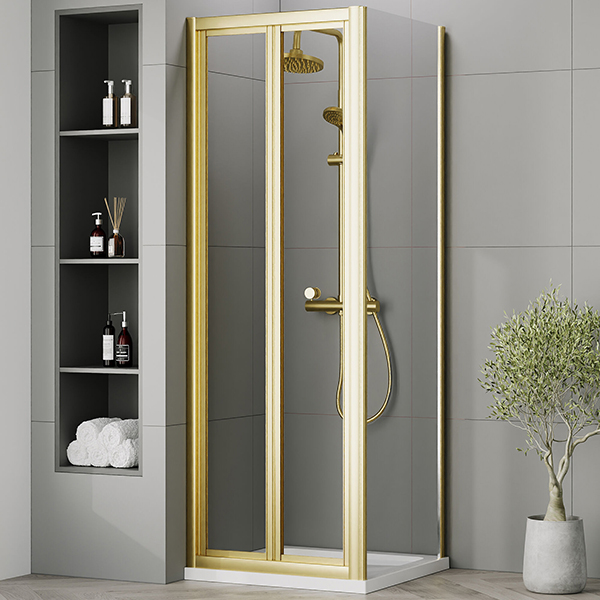 Alternate image of Nuie Rene Folding Shower Door with Side Panel and Tray - Reversible - Aluminium Frame