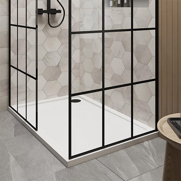 Alternate image of Nuie Black Grid Walk-In Wetroom Shower Screen Set with Support Bar and Tray - 1950mm High