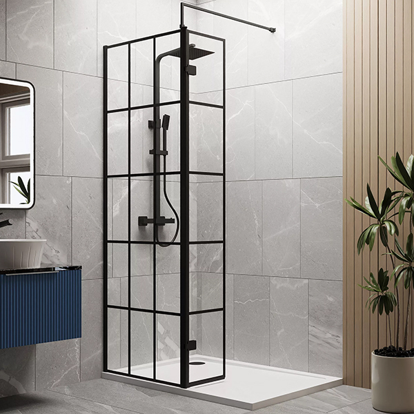 Alternate image of Nuie Wetroom Black Grid Glass Screen with Return Panel and Tray