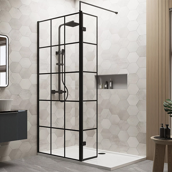 Alternate image of Nuie Wetroom Black Grid Glass Screen with Return Panel and Tray