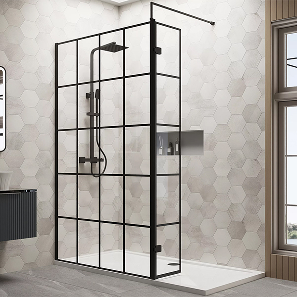 Alternate image of Nuie Wetroom Black Grid Glass Screen with Return Panel and Tray