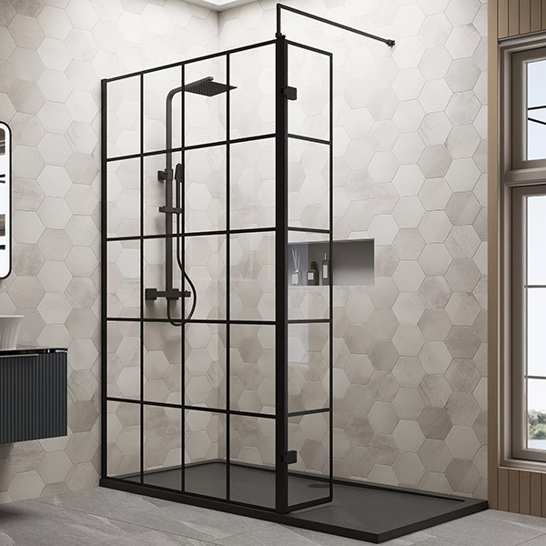 Alternate image of Nuie Wetroom Black Grid Glass Screen with Return Panel and Tray