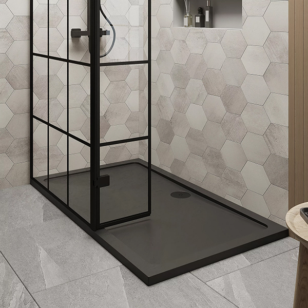 Alternate image of Nuie Wetroom Black Grid Glass Screen with Return Panel and Tray