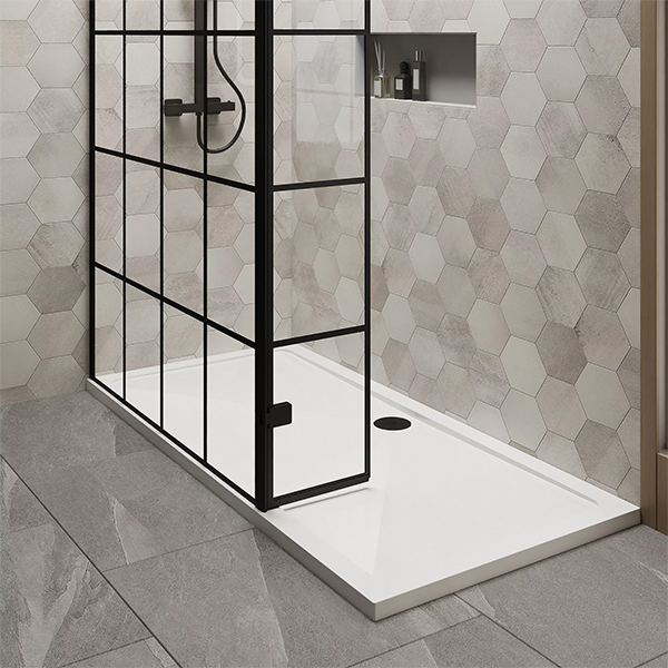 Alternate image of Nuie Wetroom Black Grid Glass Screen with Return Panel and Tray