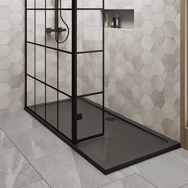 Alternate image of Nuie Wetroom Black Grid Glass Screen with Return Panel and Tray