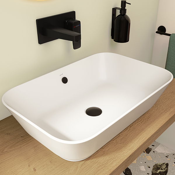 Additional image of Vitra Geo Square White Countertop Basin - 600 x 400mm