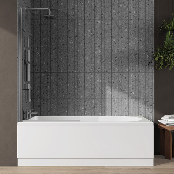 Alternate image of Nuie Eternalite Single Ended Straight Bath with Curved Swing Screen and Panel - 1700mm Length