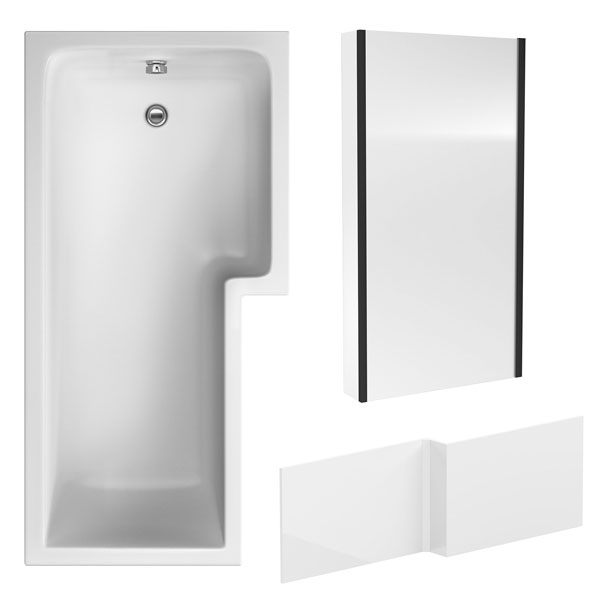 Nuie White L-Shaped Shower Bath With Screen and Front Panel 1700 x 850mm