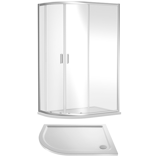 Nuie Rene Offset Quadrant Sliding Shower Enclosure with Tray - 2 Door - Aluminium Frame