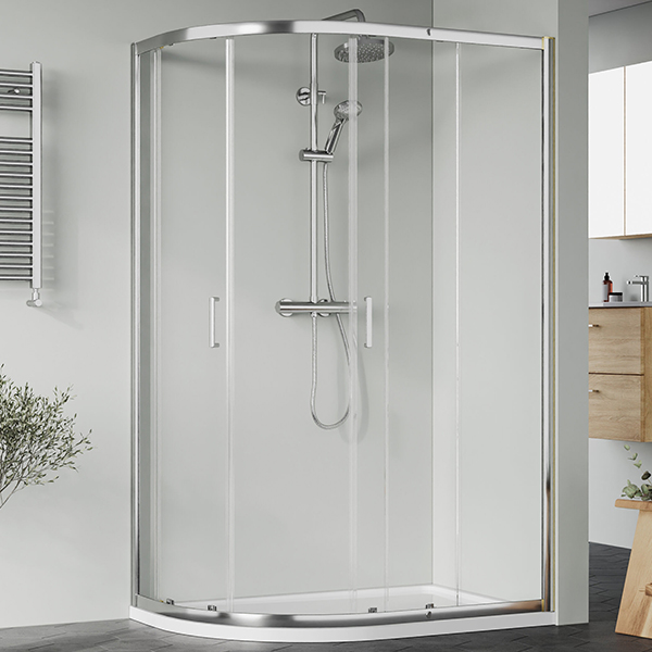 Alternate image of Nuie Rene Offset Quadrant Sliding Shower Enclosure with Tray - 2 Door - Aluminium Frame