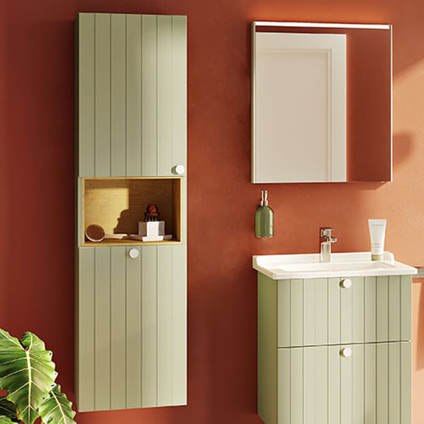 Alternate image of VitrA Root Groove Wall Hung Tall Unit with Open Shelf and Laundry Basket - 420 x 1550mm