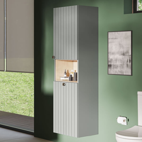 Alternate image of VitrA Root Groove Wall Hung Tall Unit with Open Shelf and Laundry Basket - 420 x 1550mm