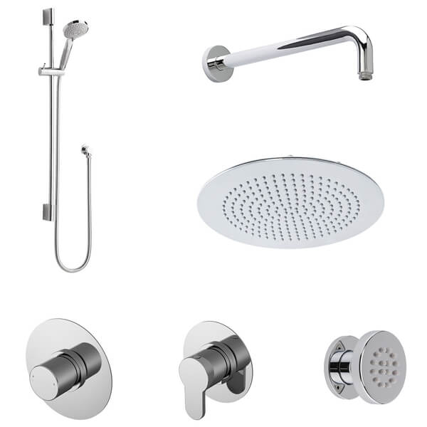 Nuie 3-Outlet Concealed Thermostatic Mixer Shower Valve with Showerhead and 3 Body Jets