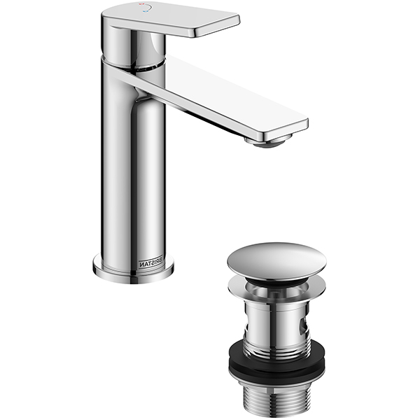 Bristan Frammento Eco Start Basin Mixer Tap with Clicker Waste - Flat Handle and Spout