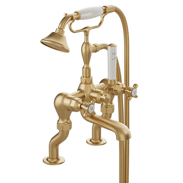 Additional image of Vado Axbridge Traditional Bath Mixer Tap with Shower Handset - Crosshead Handles - Deck Mounted
