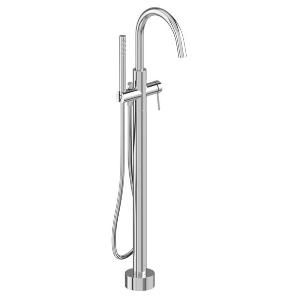 Vado Safari Floorstanding Bath Shower Mixer Tap with Curved Spout - Side Action Handle