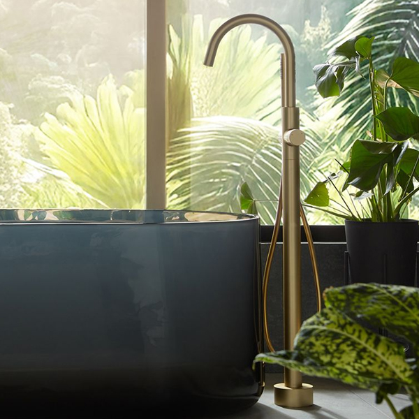 Alternate image of Vado Safari Floorstanding Bath Shower Mixer Tap with Curved Spout - Side Action Handle