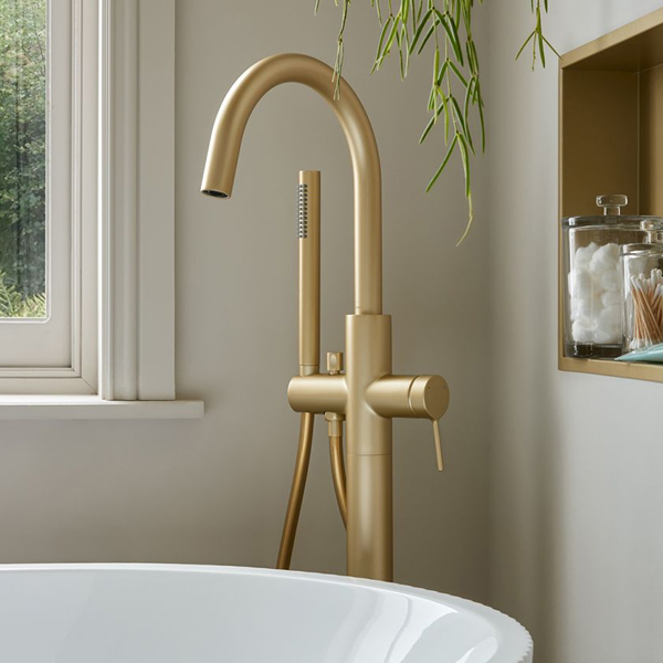 Alternate image of Vado Safari Floorstanding Bath Shower Mixer Tap with Curved Spout - Side Action Handle